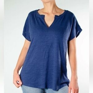 ANTHROPOLOGIE S Navy Split-neck High-Low Tunic Tee Oversized